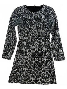 90s Zara Trafaluc Dress Small Black Blue Patterned Vintage